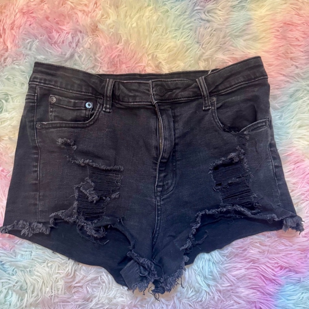 Black Distressed Denim Shorts 12 High-Rise